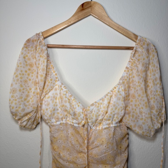 Free People Tessa Dress Women's XS Yellow Mini Cottagecore Floral Ruched - Picture 5 of 8